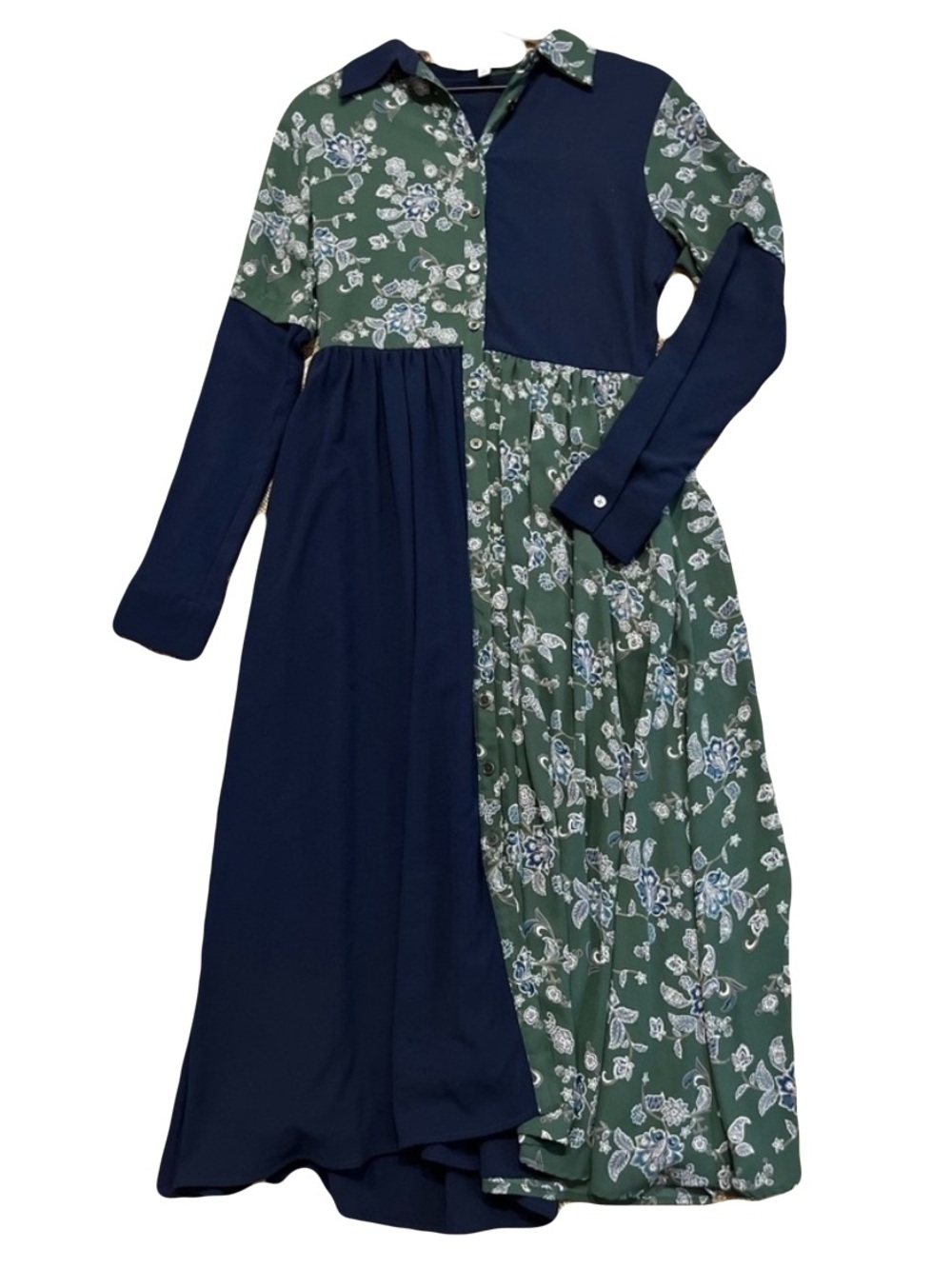 Pamela Love Dress - Women's Small Navy Blue Green - Floral Patchwork Midi